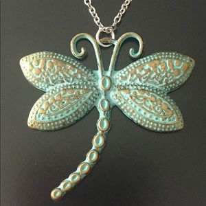 Boho Patina Dragonfly Necklace